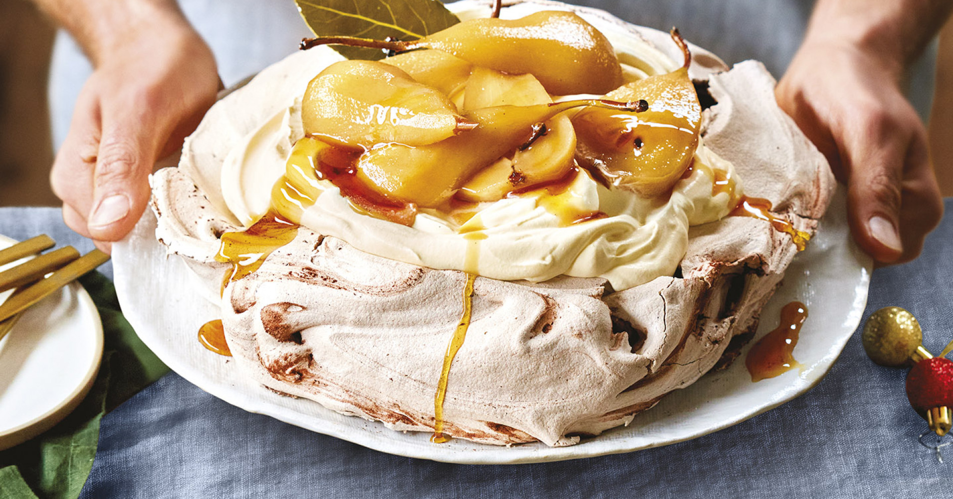 Choc Pavlova with Spiced Pears Recipe | myfoodbook